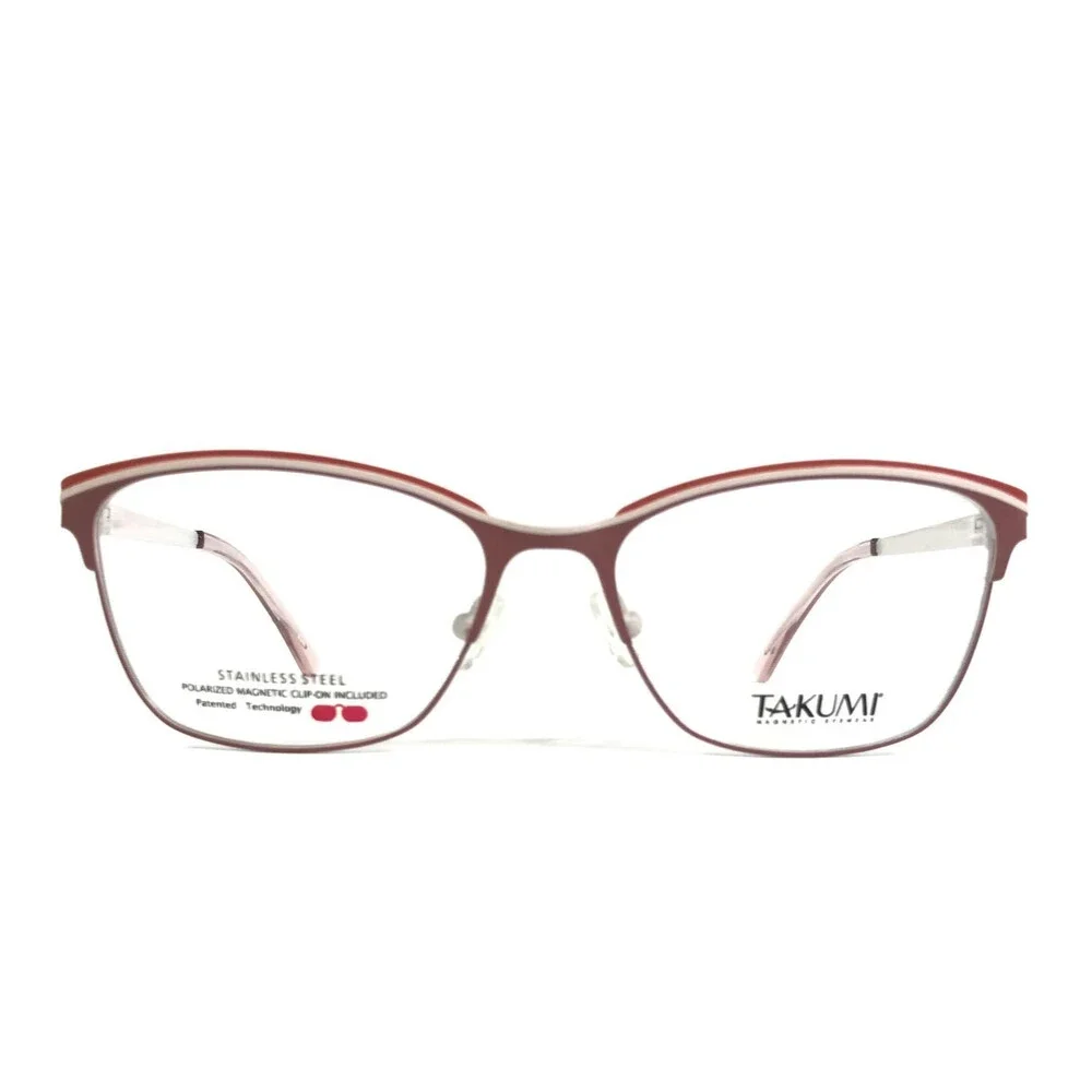 Takumi Eyeglasses Frames TK1207 30 Pink Red with Polarized Clip Ons 53-16-135